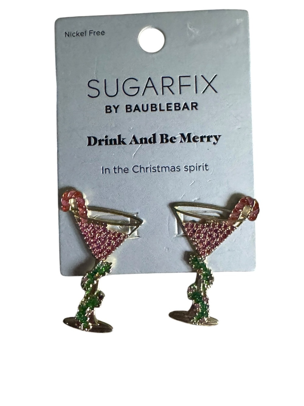 Sugarfix by BaubleBar Pink & Green Christmas Martini Glass Earrings